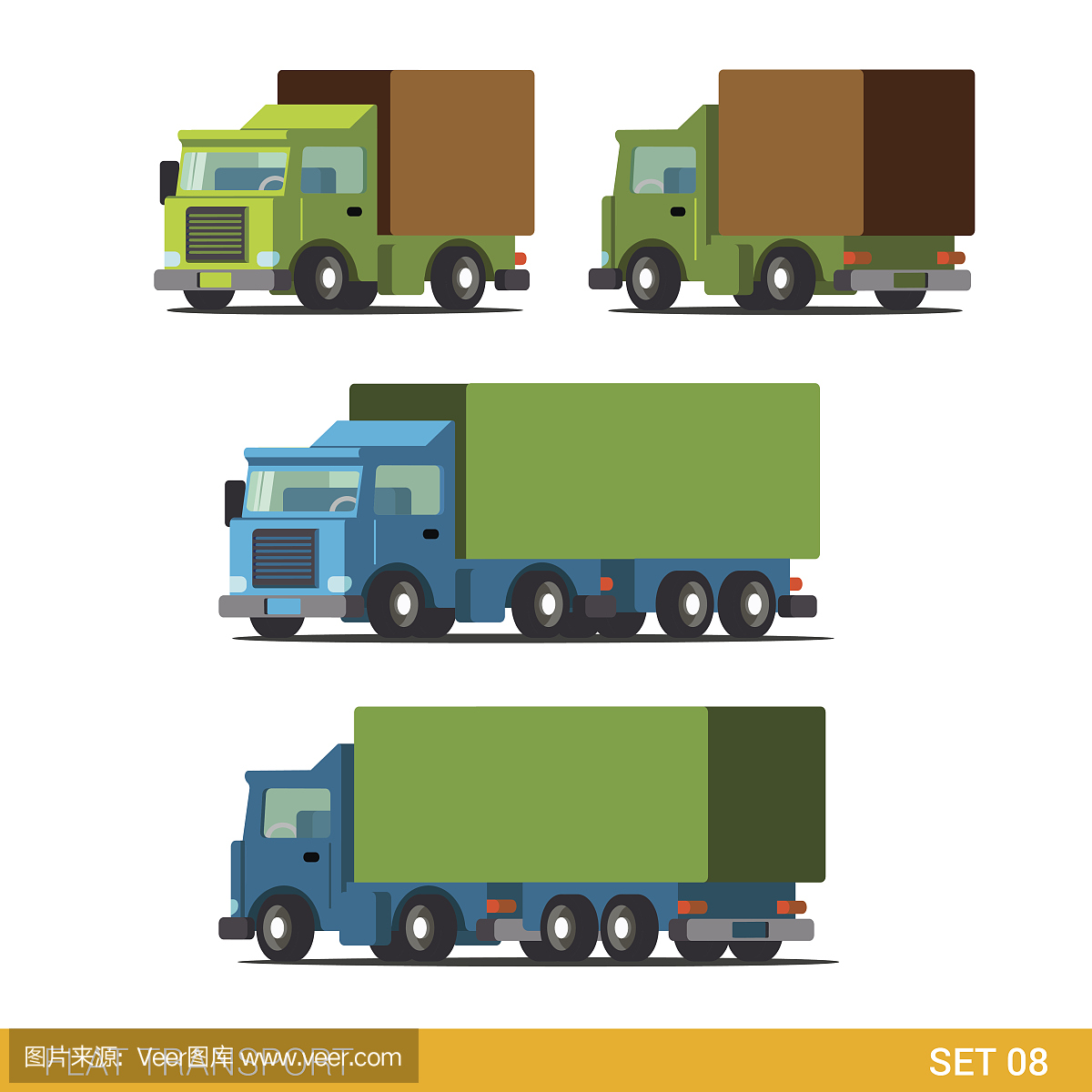 平面3d等距高质量滑稽的货物交付道路运输图标集。卡车,货车,汽车,货车。建立你自己的世界网络信息图表收集。